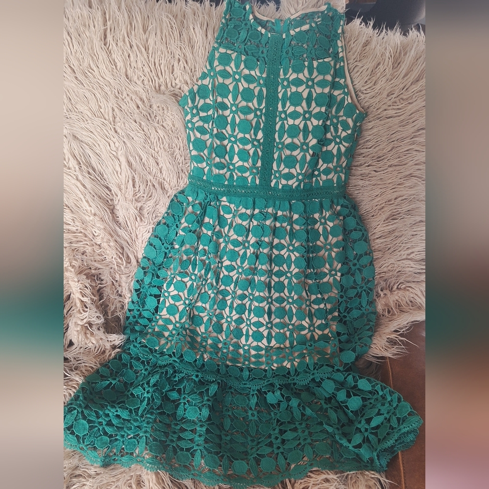 Teal Lace Fit-and-Flare Dress